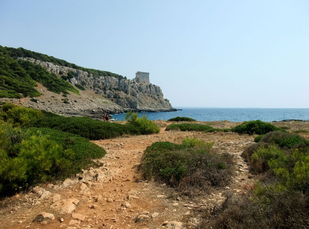 View to Torre Uluzzo within the nature reserve Porto Selvaggio north of Gallipoli